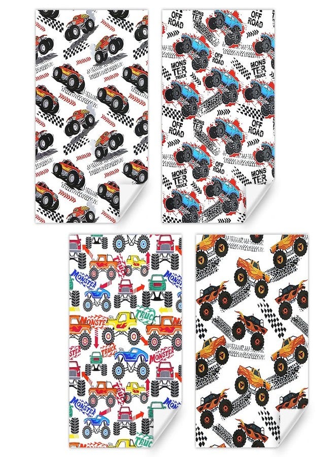 Geluode Monster Trucks Wrapping Paper, Dune Buggy Off Road Vehicles Racing Car Jumping Adventure Wrapping Paper,4 Sheets Folded Flat 28x20 inch Gift Paper for Boys Girls Kids Birthday Party - Image 3